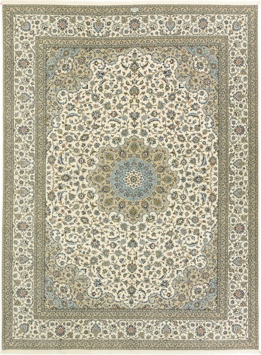 Full view of 1990s Kashan rug from Iran / Persia, 397 × 293 cm in White tones
