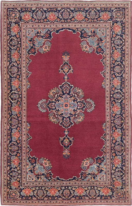 Full view of 1940s Kashan rug from Iran / Persia, 205 × 131 cm in Red tones