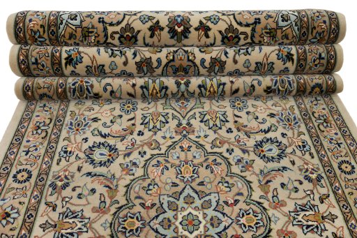 Full view of 1990s Kashan rug from Iran / Persia, 397 × 96 cm in Brown tones