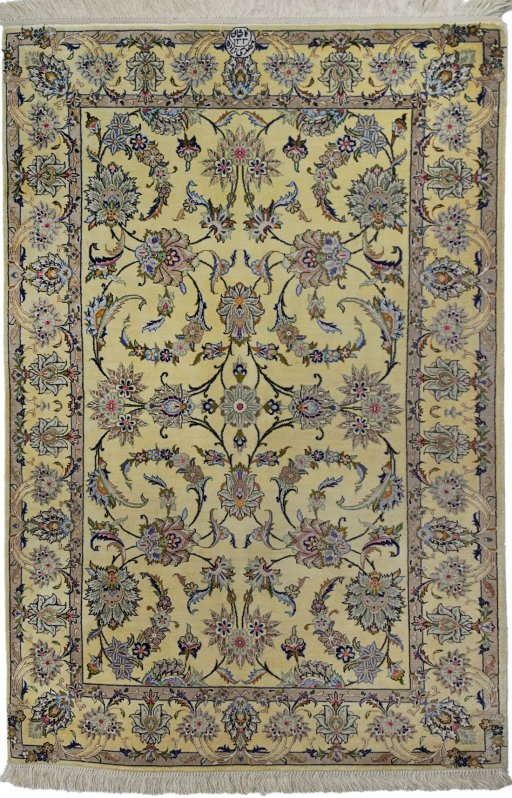 Full view of 1990s Kashan rug from Iran / Persia, 116 × 76 cm in Beige tones