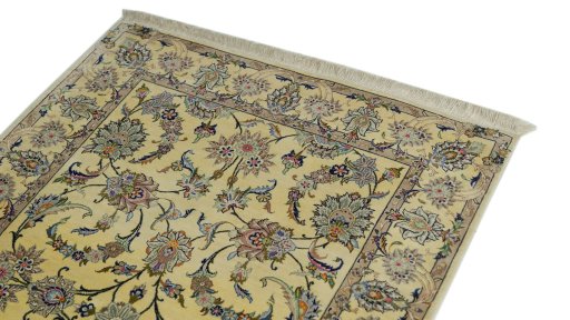 Surface texture of 1990s Kashan rug with natural Silk and intricate pattern