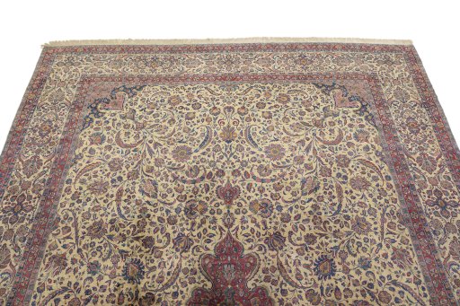 Surface texture of 1900s Kashan rug with natural Silk and intricate pattern
