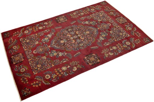 Close-up detail of 1950s Kashan rug from Iran / Persia showing Wool weave