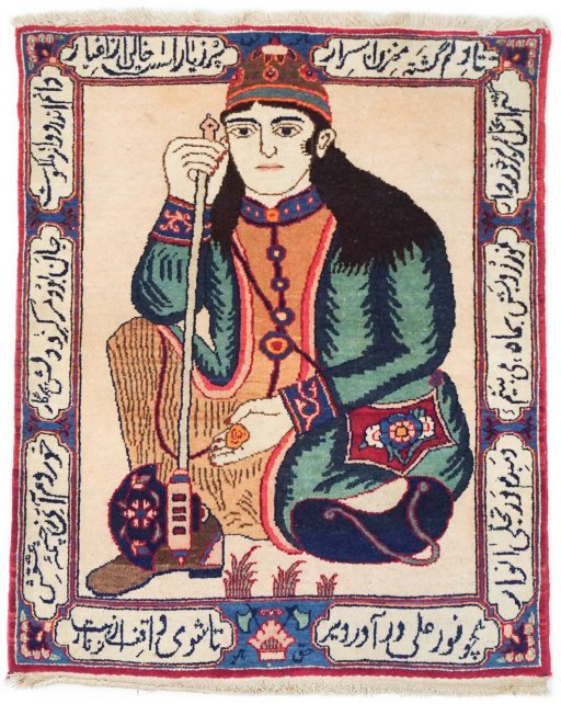 Full view of 1920s Kashan rug from Iran / Persia, 89 × 71 cm in Cream tones