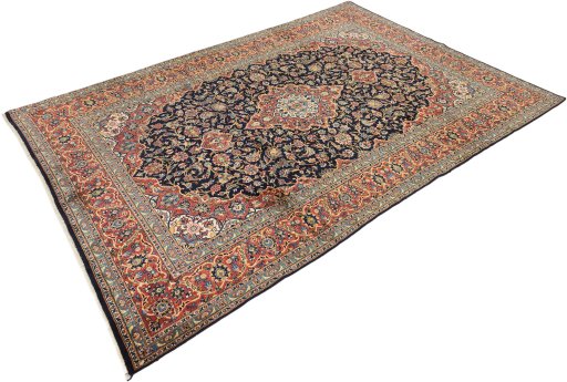 Close-up detail of New Kashan rug from Iran / Persia showing Wool weave