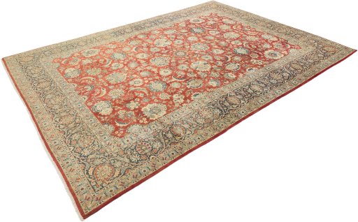 Corner detail of 1950s Kashan rug showing border pattern and Wool pile