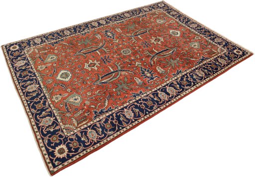 Corner detail of 1980s Kashan rug showing border pattern and Wool pile
