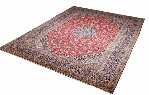 Surface texture of 2000s Kashan rug with natural Wool and intricate pattern