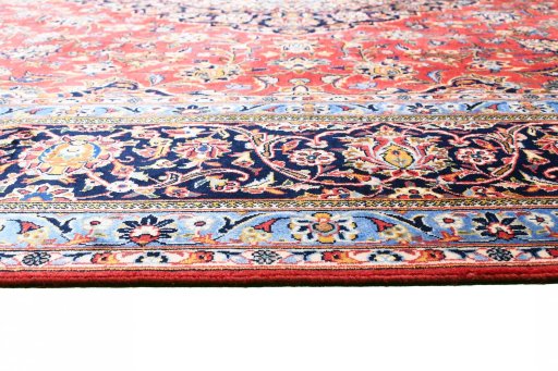 Close-up detail of 2000s Kashan rug from Iran / Persia showing Wool weave
