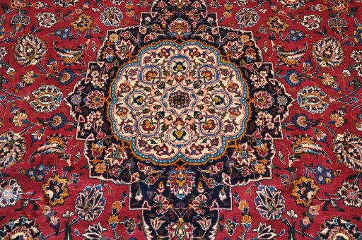 Central medallion detail of 1970s Kashan rug from Iran / Persia