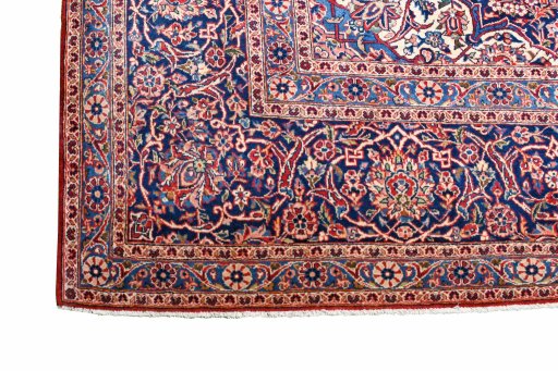 Close-up detail of 1970s Kashan rug from Iran / Persia showing Wool weave