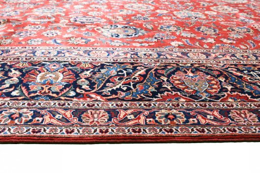 Close-up detail of 1930s Kashan rug from Iran / Persia showing Wool weave