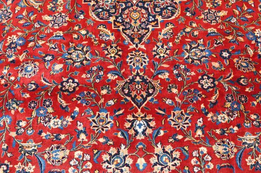Full view of 2000s Kashan rug from Iran / Persia, 386 × 295 cm in Red tones