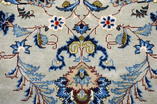 Close-up detail of 2000s Kashan rug from Iran / Persia showing Wool weave