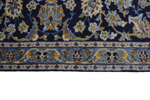 Full view of 2000s Kashan rug from Iran / Persia, 392 × 283 cm in Blue tones