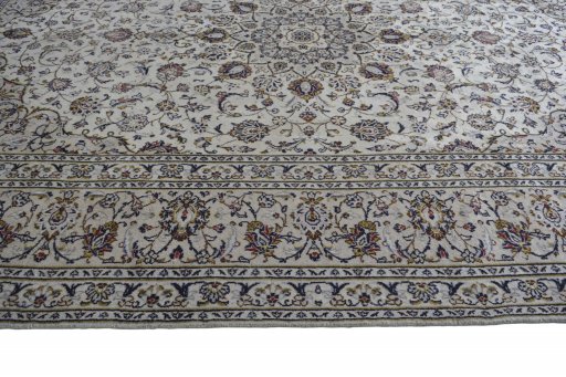 Full view of 2000s Kashan rug from Iran / Persia, 358 × 246 cm in Beige tones