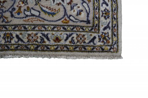 Close-up detail of 2000s Kashan rug from Iran / Persia showing Wool weave