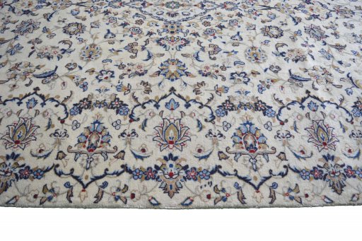 Full view of 2000s Kashan rug from Iran / Persia, 300 × 200 cm in Beige tones