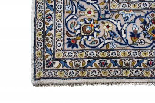 Close-up detail of 2000s Kashan rug from Iran / Persia showing Wool weave