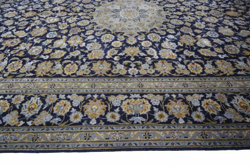 Full view of 2000s Kashan rug from Iran / Persia, 398 × 300 cm in Blue tones