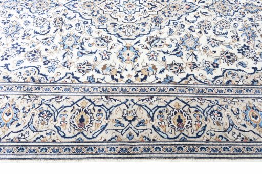 Full view of 2000s Kashan rug from Iran / Persia, 289 × 193 cm in Beige tones