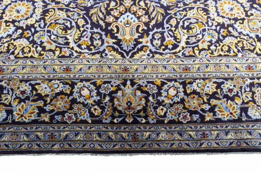 Full view of 2000s Kashan rug from Iran / Persia, 405 × 300 cm in Blue tones
