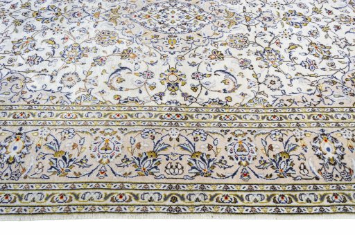 Full view of 2000s Kashan rug from Iran / Persia, 291 × 192 cm in Beige tones