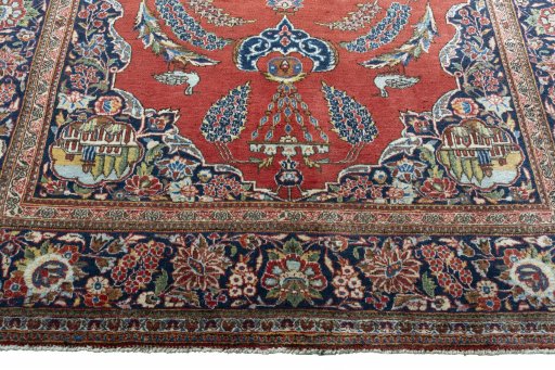Full view of 1930s Kashan rug from Iran / Persia, 203 × 140 cm in Red tones