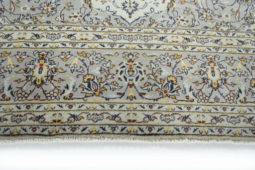 Full view of 2000s Kashan rug from Iran / Persia, 350 × 245 cm in Beige tones