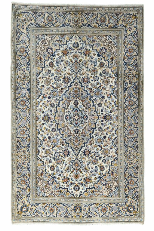 Full view of 2000s Kashan rug from Iran / Persia, 315 × 192 cm in Beige tones