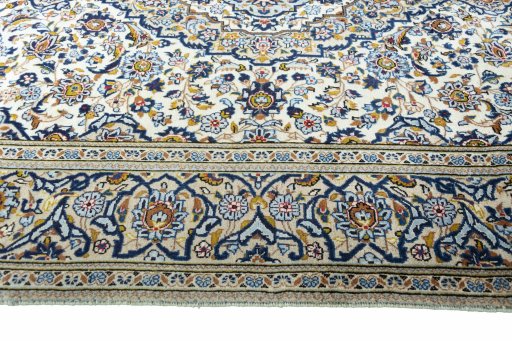 Full view of 2000s Kashan rug from Iran / Persia, 315 × 192 cm in Beige tones