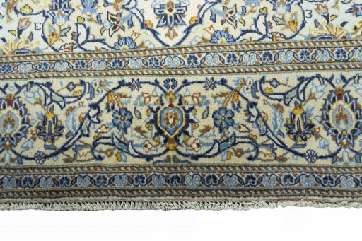 Full view of New Kashan rug from Iran / Persia, 210 × 140 cm in Beige tones
