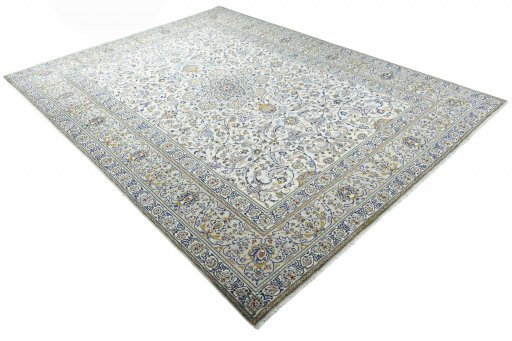Surface texture of 2000s Kashan rug with natural Wool and intricate pattern
