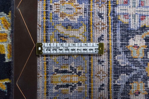Full view of 2000s Kashan rug from Iran / Persia, 374 × 276 cm in Blue tones