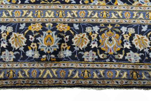 Full view of 2000s Kashan rug from Iran / Persia, 374 × 276 cm in Blue tones