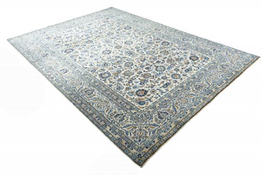 Close-up detail of 2000s Kashan rug from Iran / Persia showing Wool weave
