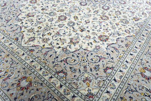 Close-up detail of New Kashan rug from Iran / Persia showing Wool weave