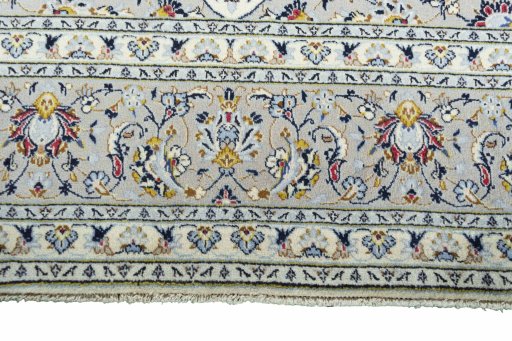 Full view of New Kashan rug from Iran / Persia, 362 × 248 cm in Beige tones