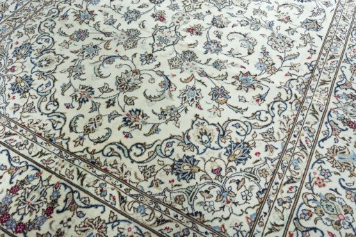 Close-up detail of 2000s Kashan rug from Iran / Persia showing Wool weave