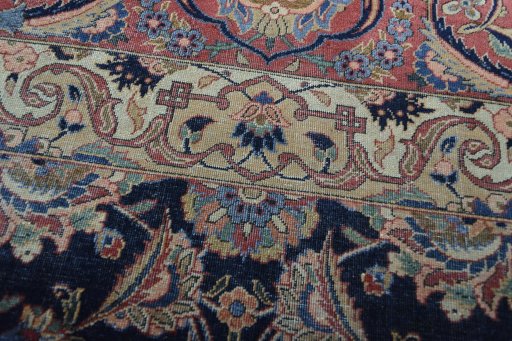 Full view of 1930s Kashan rug from Iran / Persia, 361 × 266 cm in Blue tones