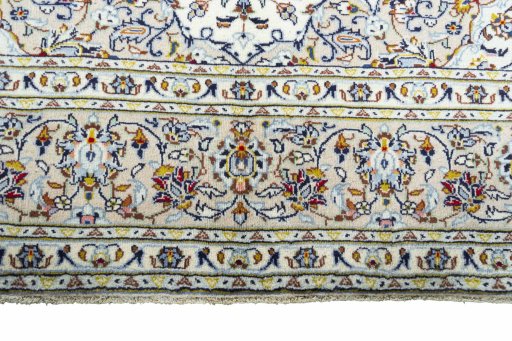 Full view of 2000s Kashan rug from Iran / Persia, 293 × 200 cm in Beige tones