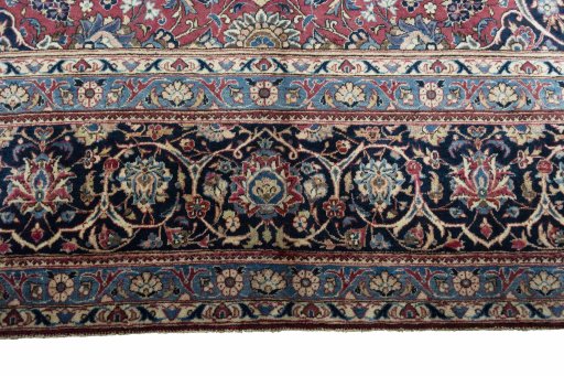 Full view of 1930s Kashan rug from Iran / Persia, 370 × 277 cm in Red tones