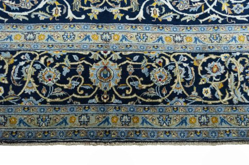 Full view of 2000s Kashan rug from Iran / Persia, 436 × 302 cm in Blue tones