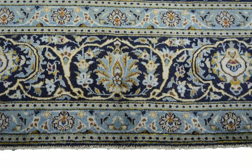 Full view of 2000s Kashan rug from Iran / Persia, 409 × 315 cm in Blue tones