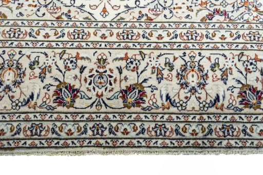 Full view of 2000s Kashan rug from Iran / Persia, 361 × 243 cm in Beige tones