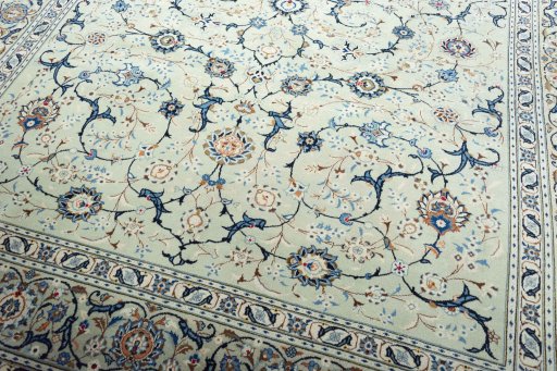 Close-up detail of 2000s Kashan rug from Iran / Persia showing Wool weave