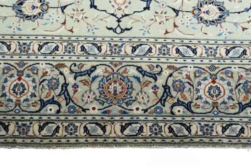 Full view of 2000s Kashan rug from Iran / Persia, 354 × 246 cm in Green tones