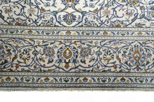 Full view of 2000s Kashan rug from Iran / Persia, 310 × 210 cm in Beige tones