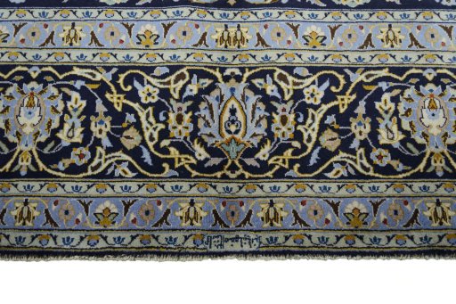 Full view of 2000s Kashan rug from Iran / Persia, 396 × 310 cm in Blue tones