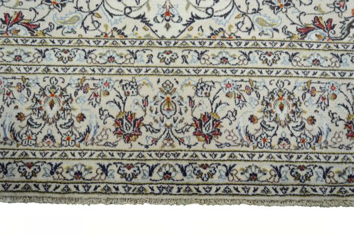 Full view of 2000s Kashan rug from Iran / Persia, 346 × 246 cm in Beige tones
